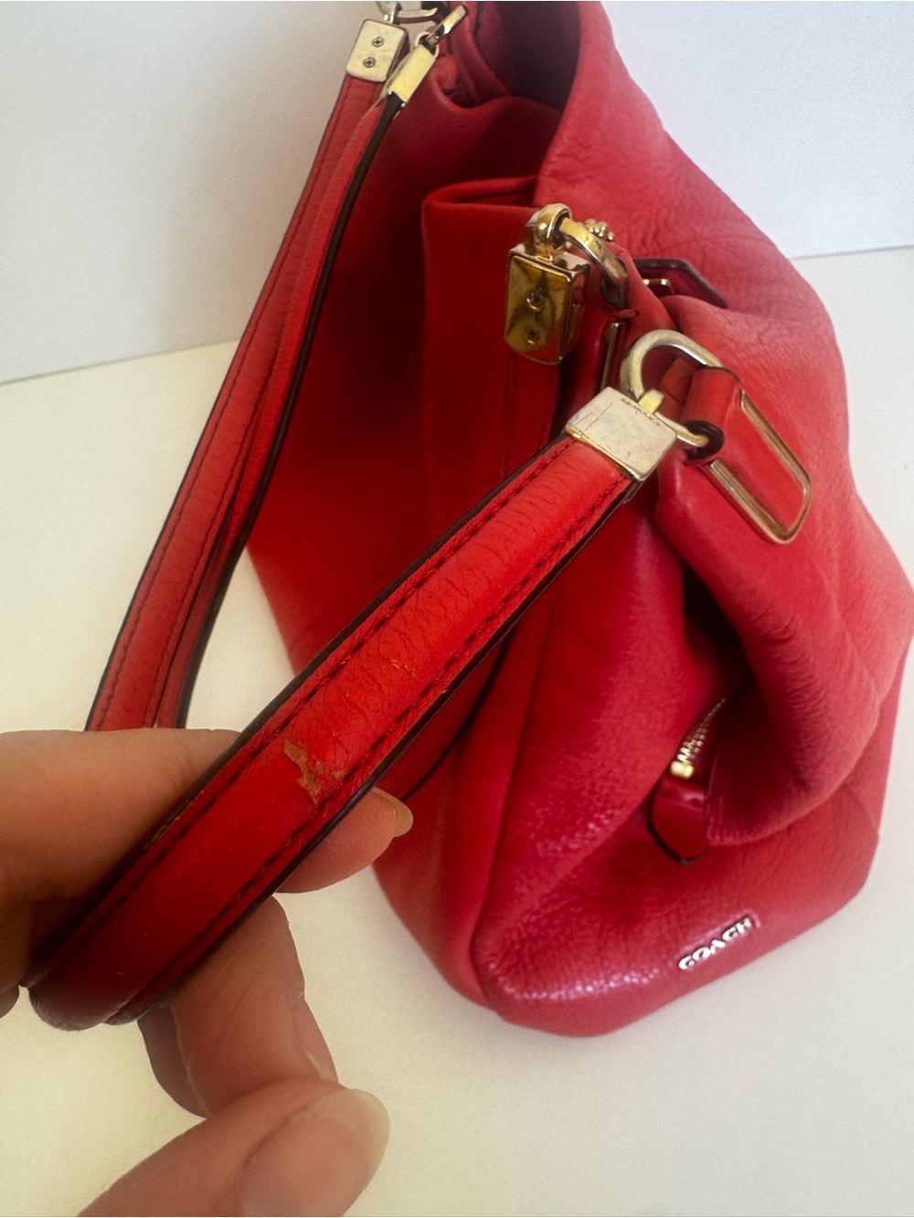 Coach Red Leather Madison Phoebe Shoulder Bag with Gold Accents - Picture 13 of 14